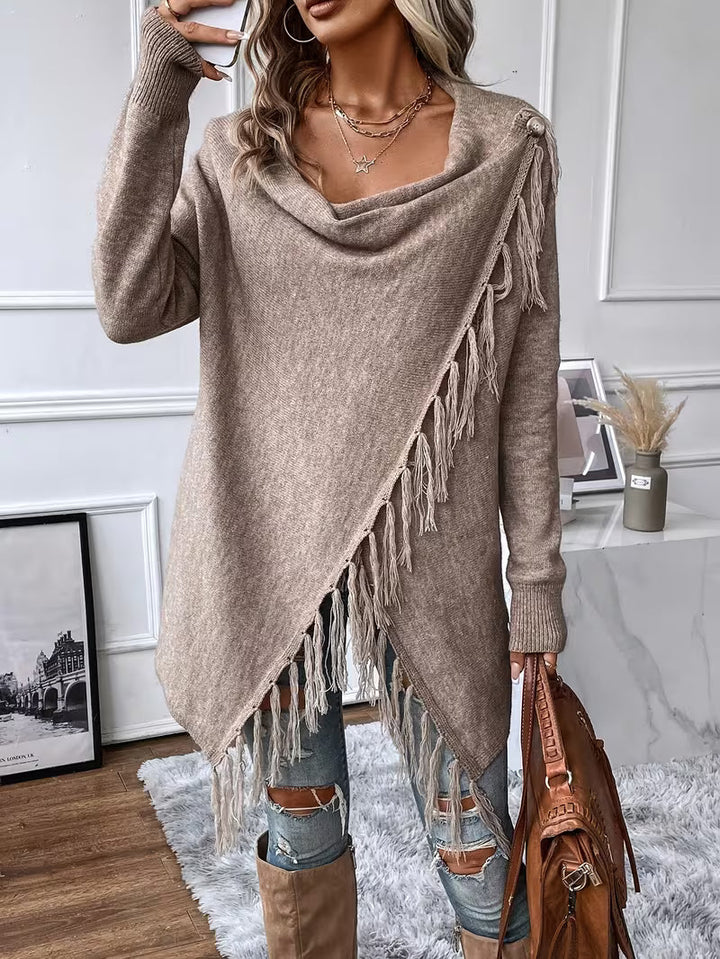 Busra – Strickjacke Mit Drapiertem Ausschnitt Und Fransenbesatz