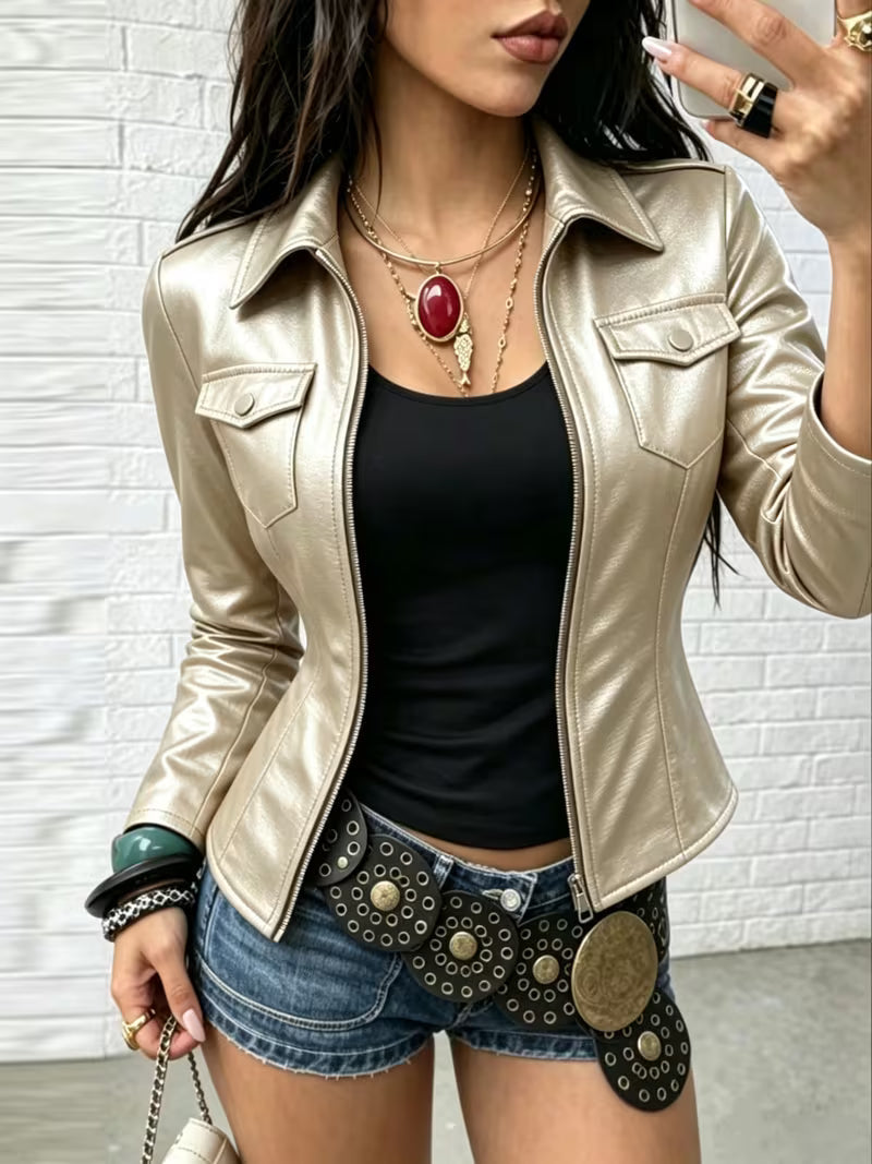 Shiona – Lederjacke Mit Vordertaschen