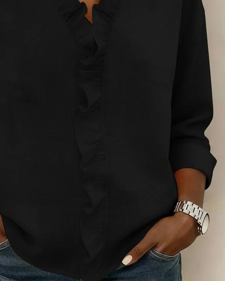 Aletta – Bluse Mit Rüschen, V-Ausschnitt Und Langen Ärmeln