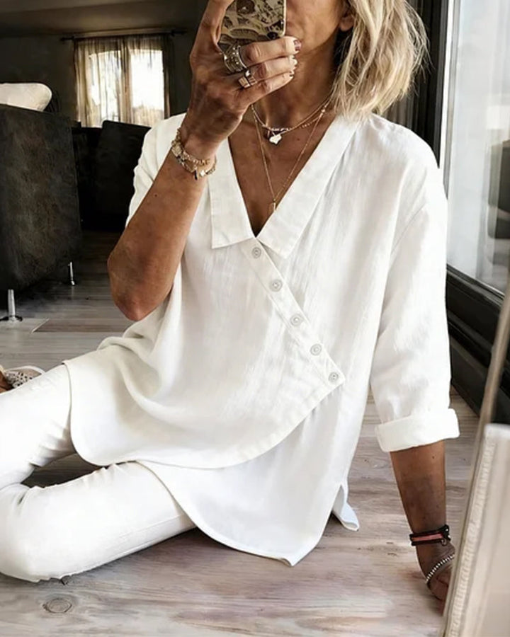 Ritienne - Bequeme Bluse Mit Kragen Und Asymmetrischer Knopfleiste