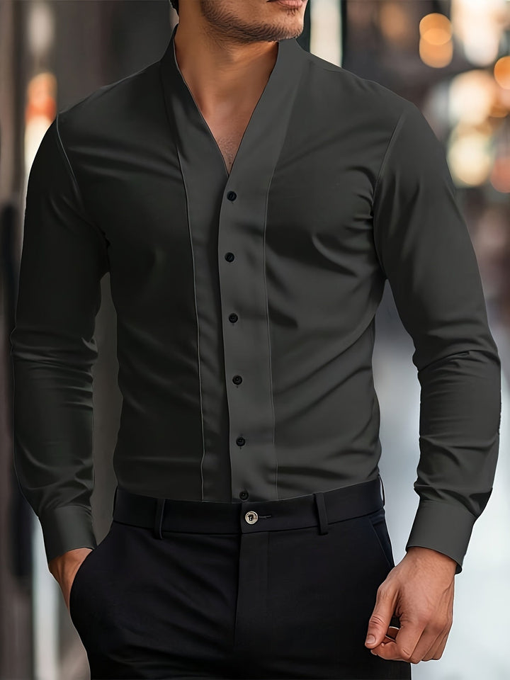 Almasbek - Langärmliges Hemd Mit V-Ausschnitt in Slim Fit Passform