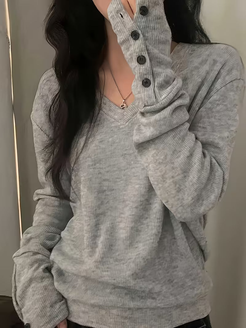 Kebina – Pullover MIT V-ausschnitt, Geripptem Bündchen Und Knöpfen