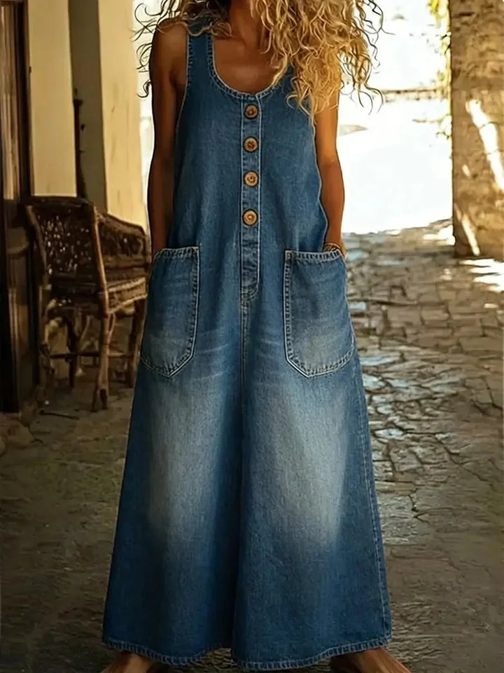 Yveta – Lässiges ärmelloses Kleid aus Baumwoll Denim