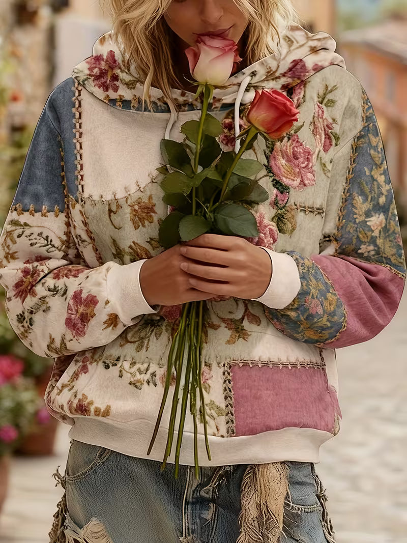 Norella – Langärmliges Kapuzenshirt MIT Blumen-patchwork