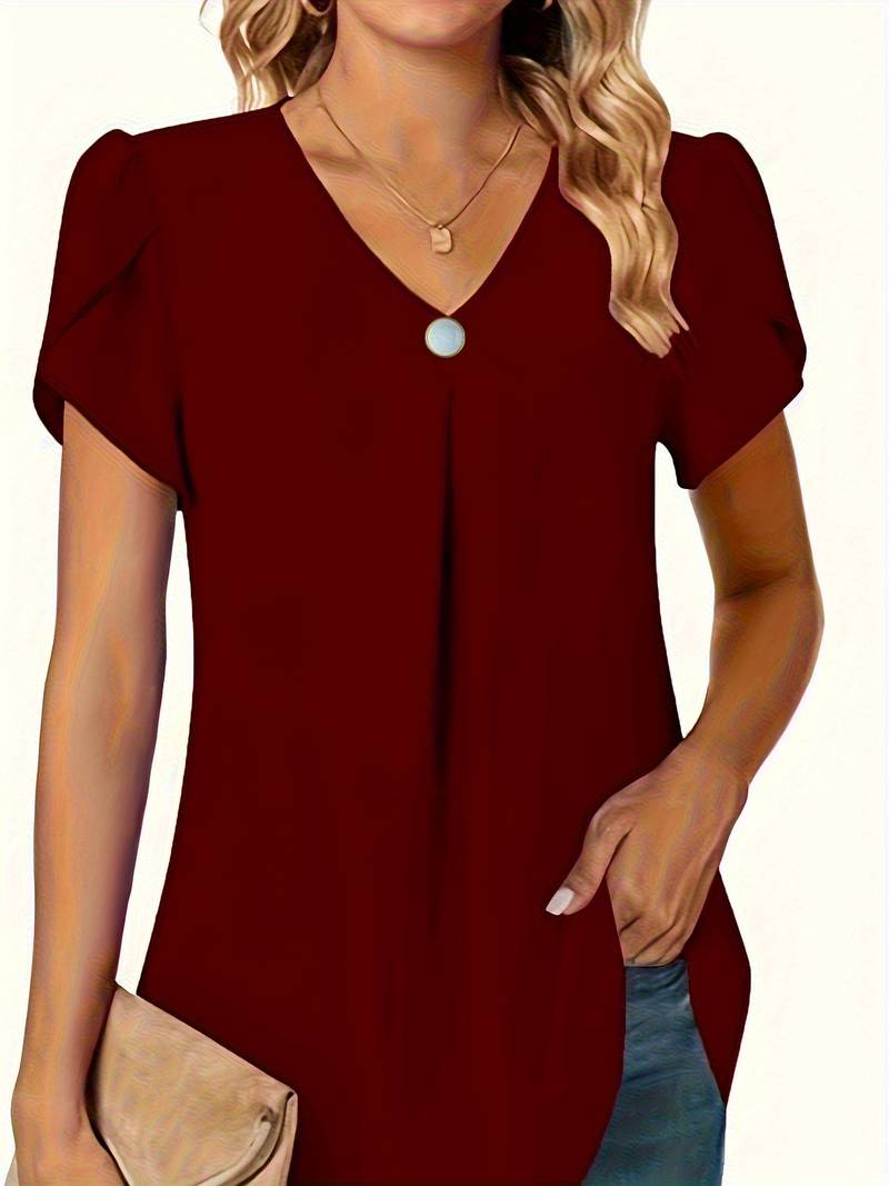Thilakshi - Kurzärmelige Bluse Mit Rüschen Und Einem Knopf