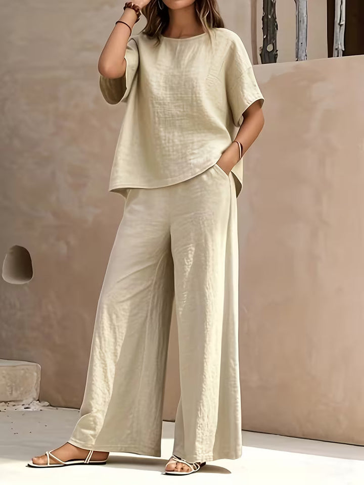 Josy – Set Aus Kurzärmeliger Bluse Und Hose mit Weitem Bein