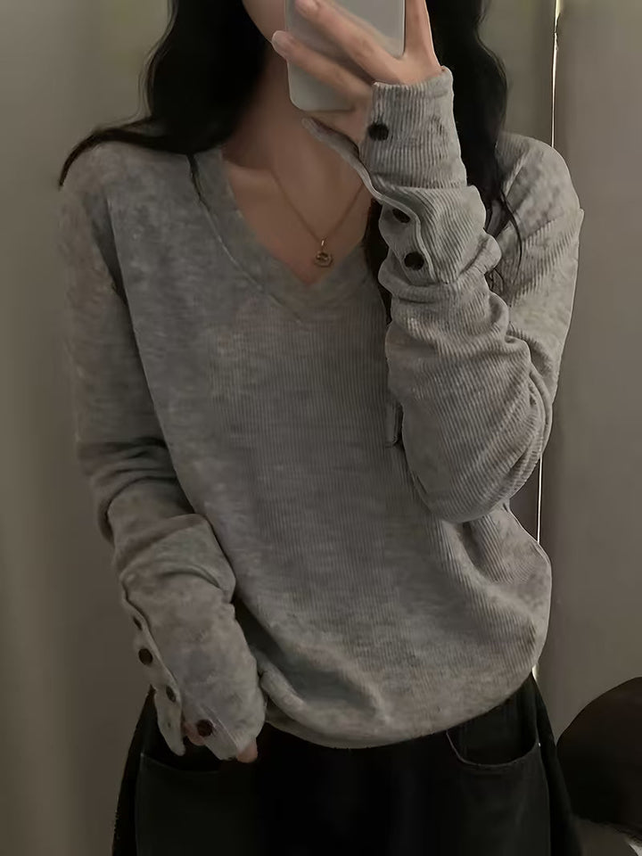 Kebina – Pullover MIT V-ausschnitt, Geripptem Bündchen Und Knöpfen