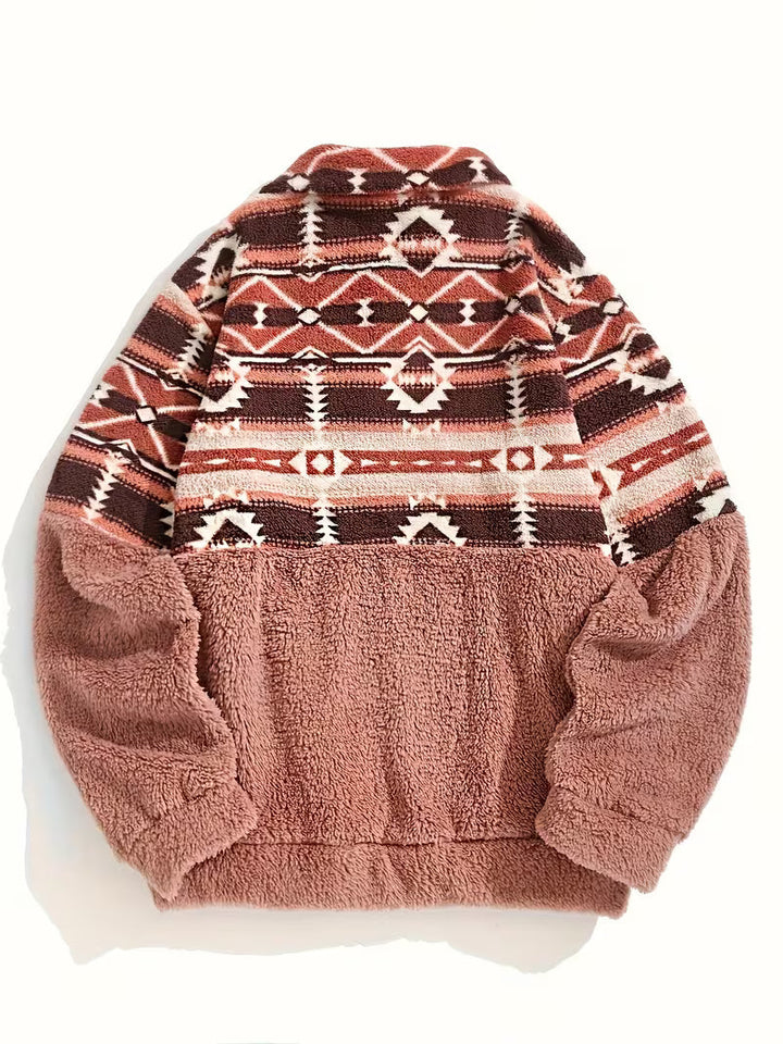 Limina – Teddy-Sweatshirt Mit Halbem Reißverschluss Und Geometrischem Muster