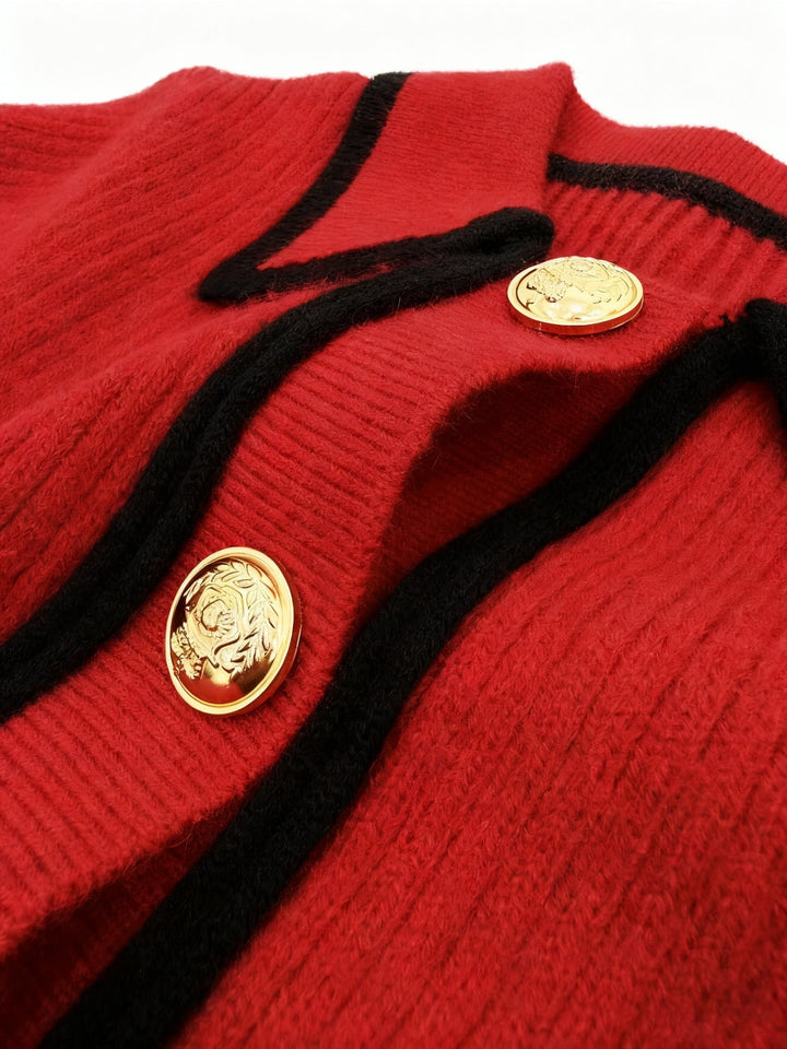 Dilnaz - Langärmeliger Pullover Mit Kontrastfarbenen Paspeln Und Knöpfen