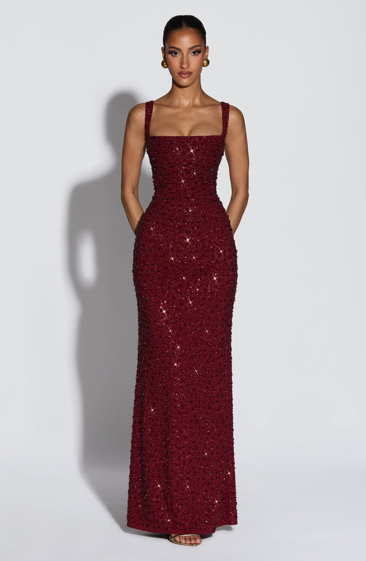 Rekina – Maxikleid Mit Pailletten Und Quadratischem Ausschnitt