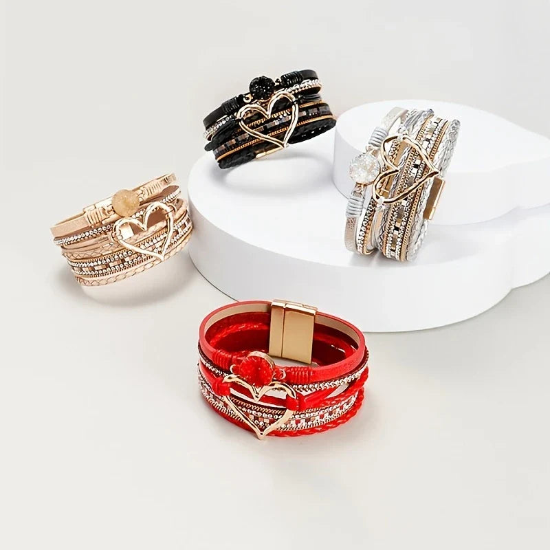Joely - Mehrlagiges Leder Armband Mit Herz Gestaltung