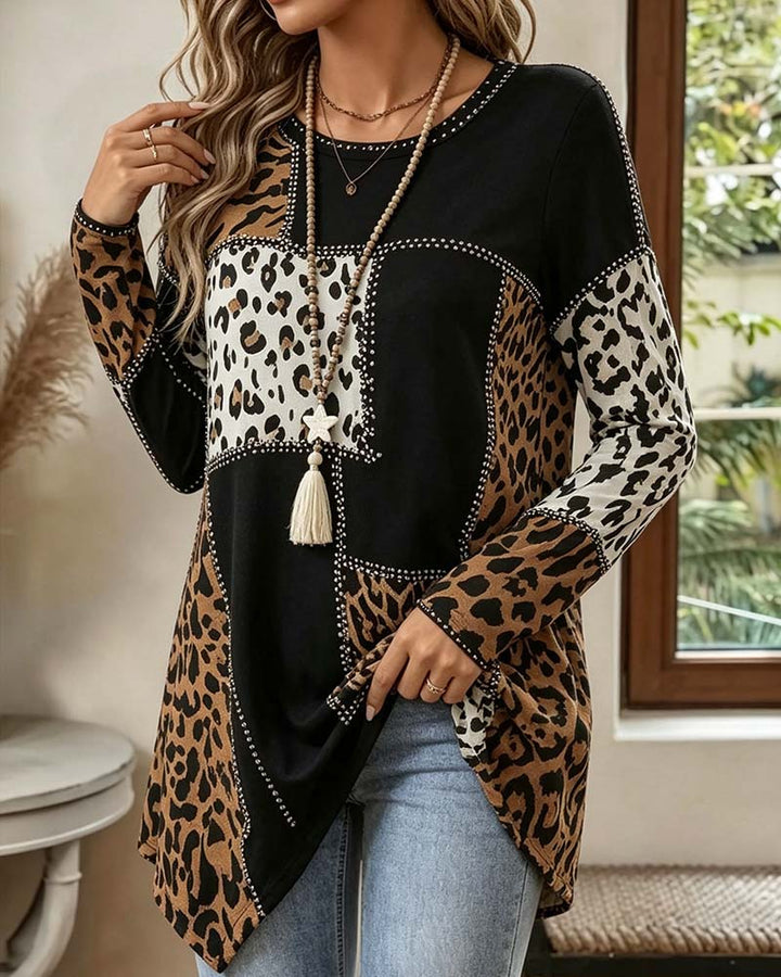 Niriza – Bluse MIT Unregelmäßigem Patchwork-Leopardenmuster