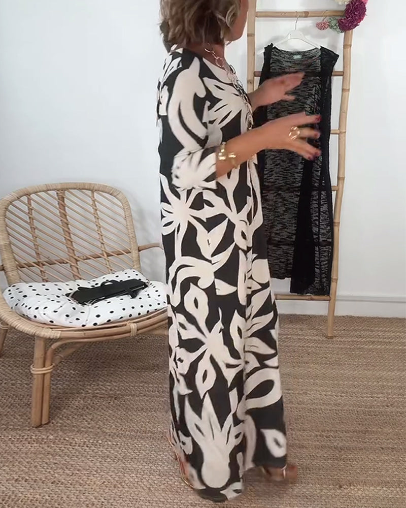 Halina – Kleid mit Rundhalsausschnitt und langen Ärmeln mit Print
