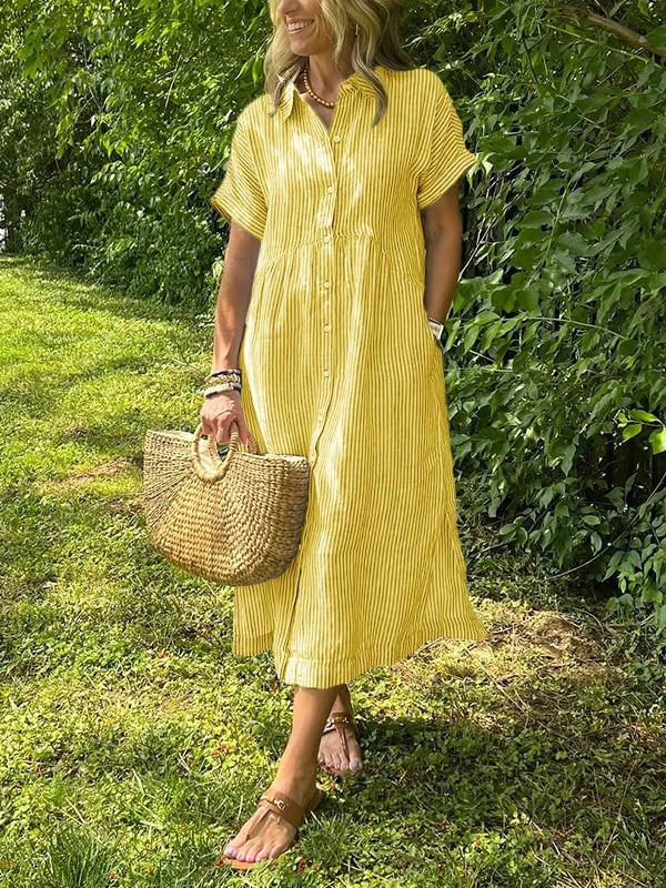 Alory – Bequemes Gestreiftes Midikleid Mit Knopfleiste