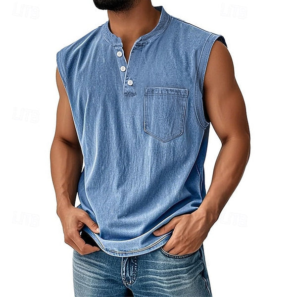 Latrell - Ärmelloses Henley-Tanktop mit Tasche
