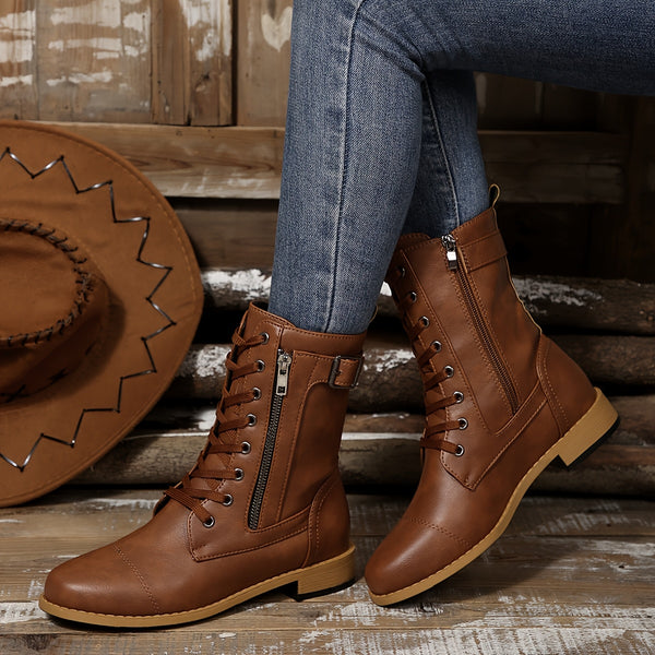 Kareema – Bequeme Leder Stiefel Mit Seitlichem Reißverschluss