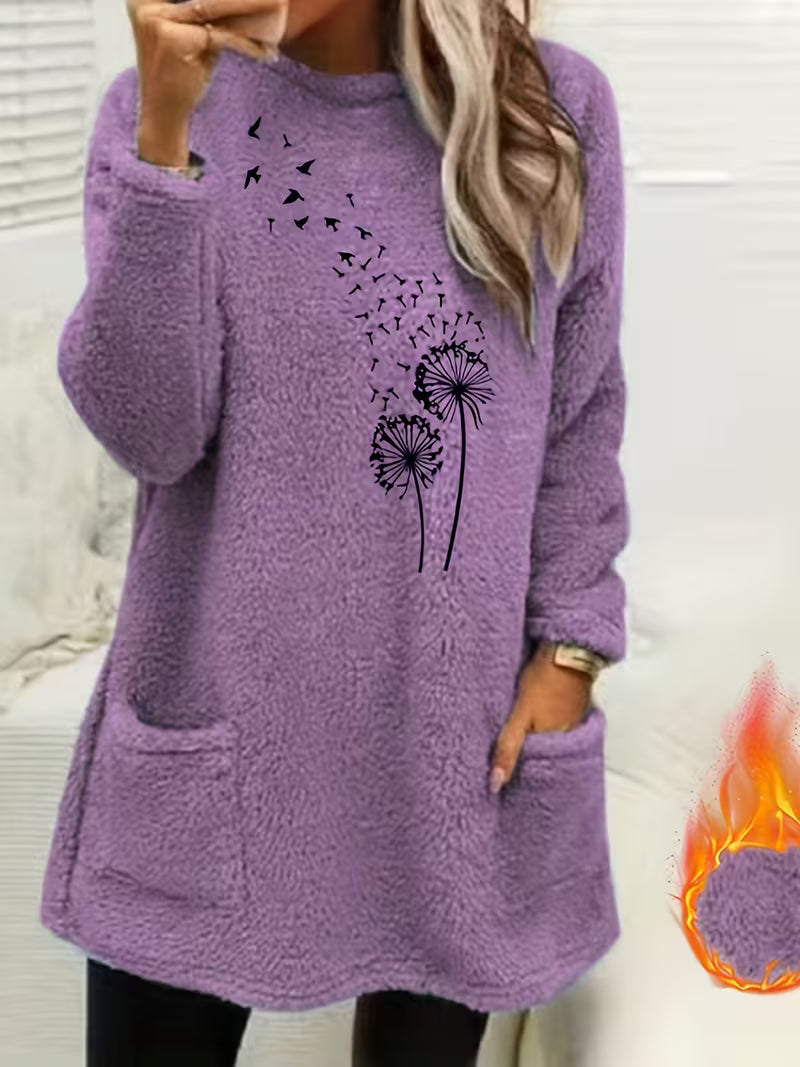 Zibija – Fleece-Sweatshirt Mit Löwenzahn-Drucken
