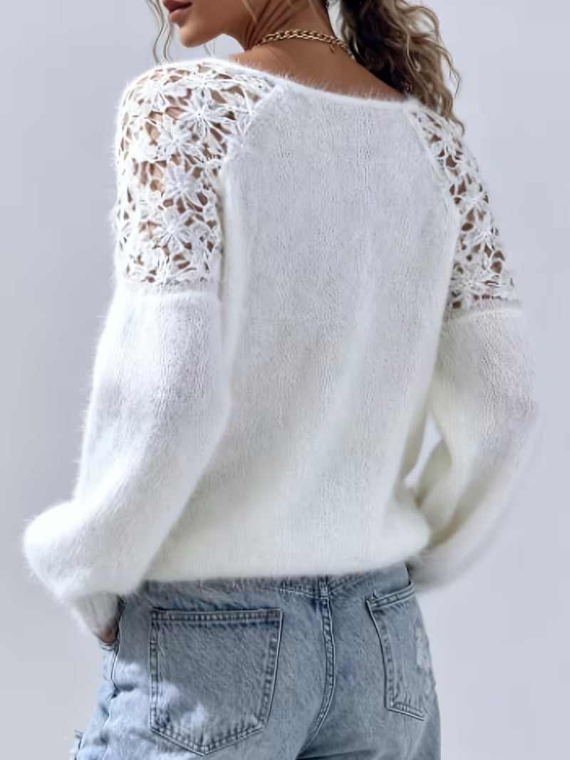 Dobrina – Ausgehöhlter Spitzen Pullover Mit Schulterfreiem Ausschnitt
