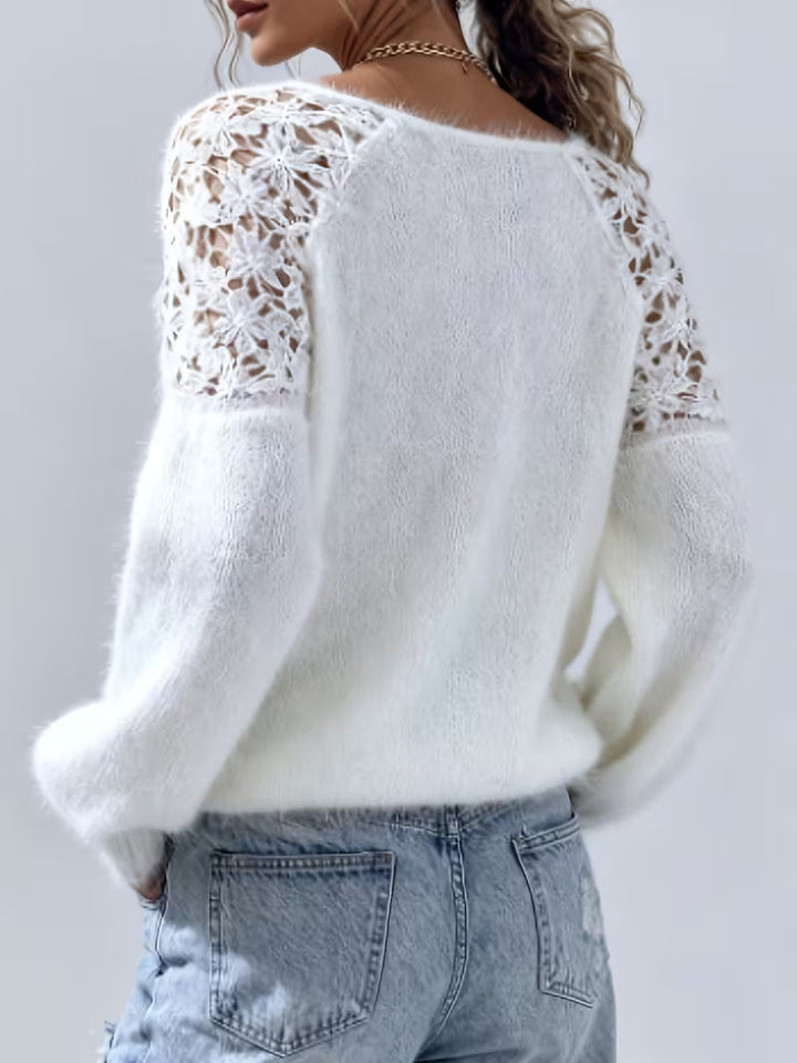 Dobrina – Ausgehöhlter Spitzen Pullover Mit Schulterfreiem Ausschnitt