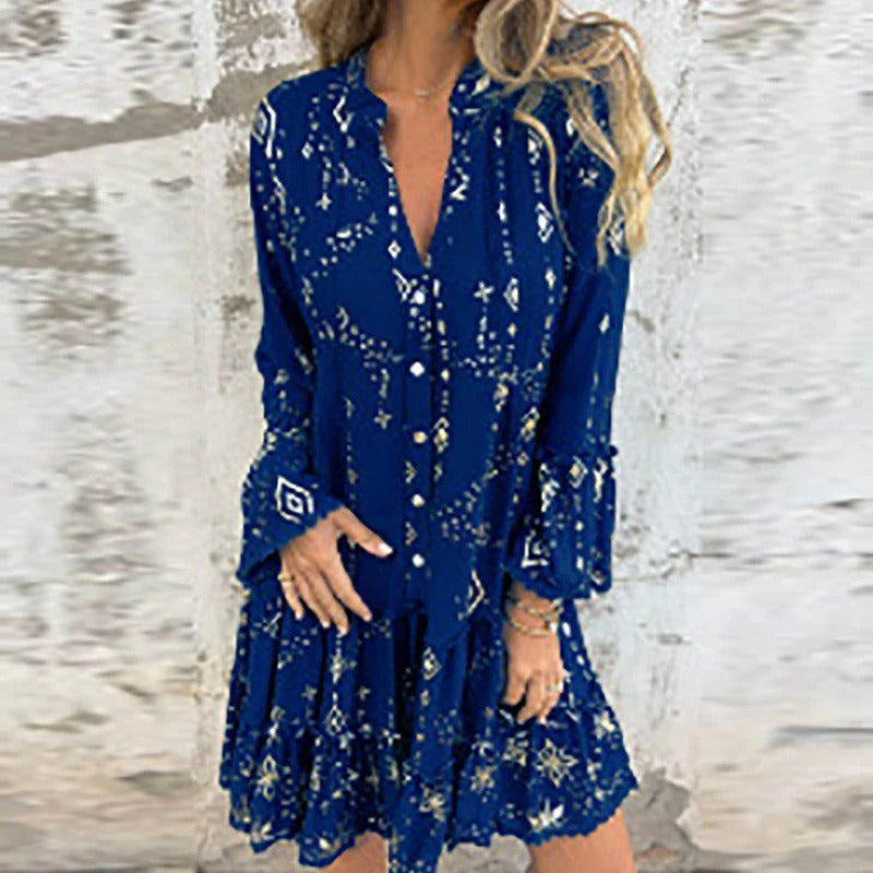 Gillian - Geometrisches Muster Und Midikleid Mit V-Ausschnitt