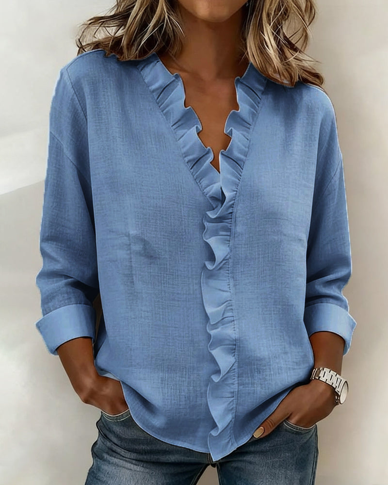 Birute - Stylische Langarm Bluse Mit V-Ausschnitt