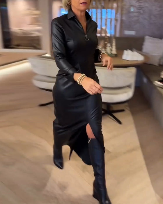 Laila – Modisches Kleid Aus PU-Leder Mit Reißverschluss