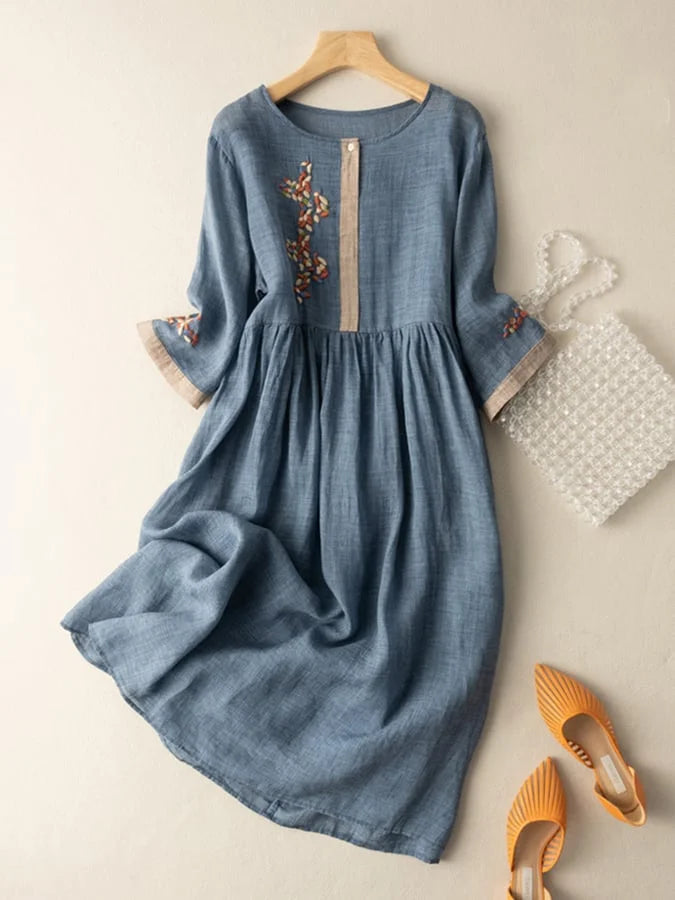 Anoshka - Kleid Aus Baumwolle Und Leinen Im Ethno Stil