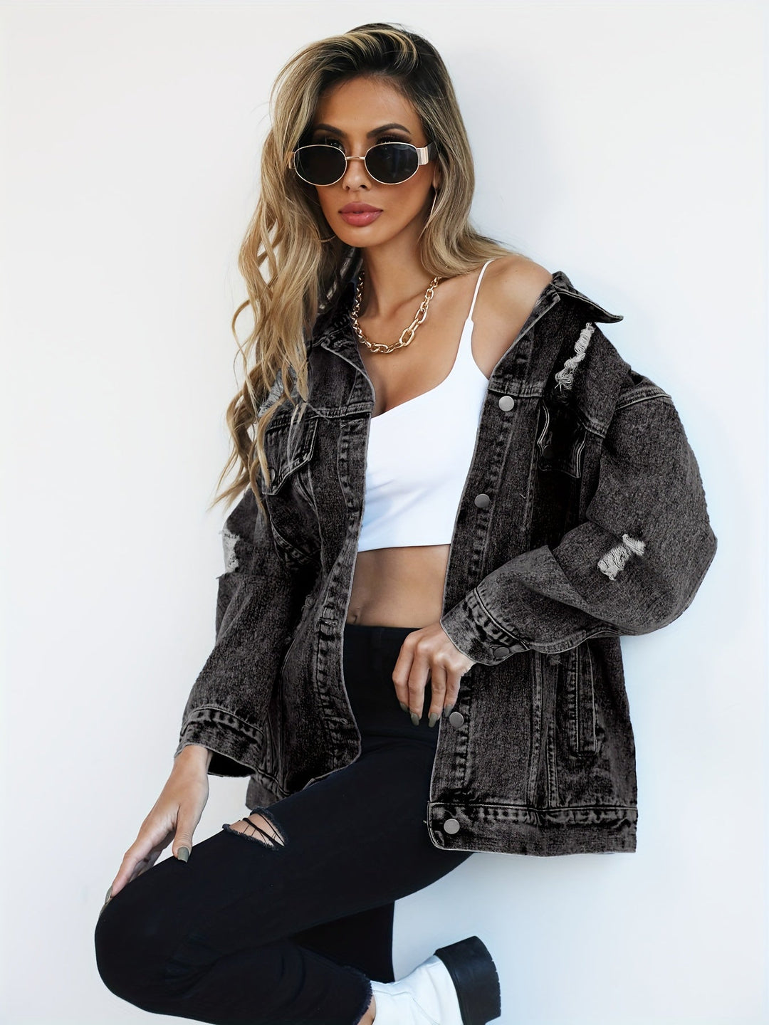 Keazjah - Wide Leg Denim Jacket