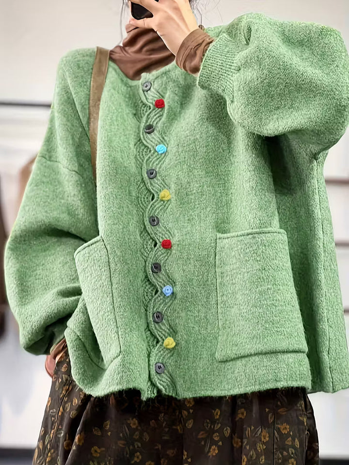 Kynza – Übergröße Strickjacke Mit bunten Knöpfen Vorne
