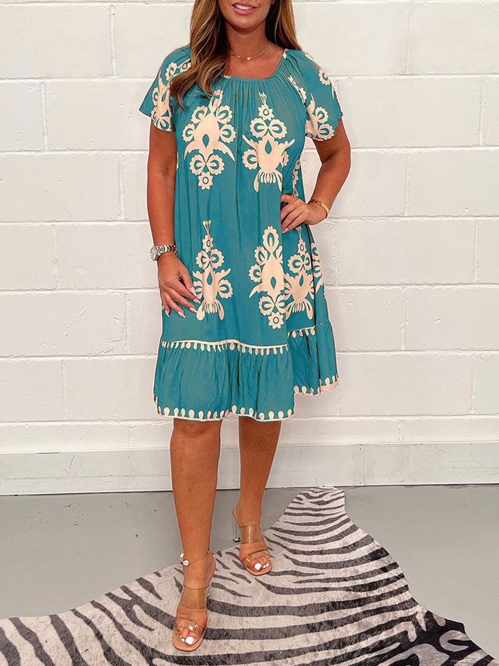 Gulfiya - Vintage Kleid Mit Rundhalsausschnitt