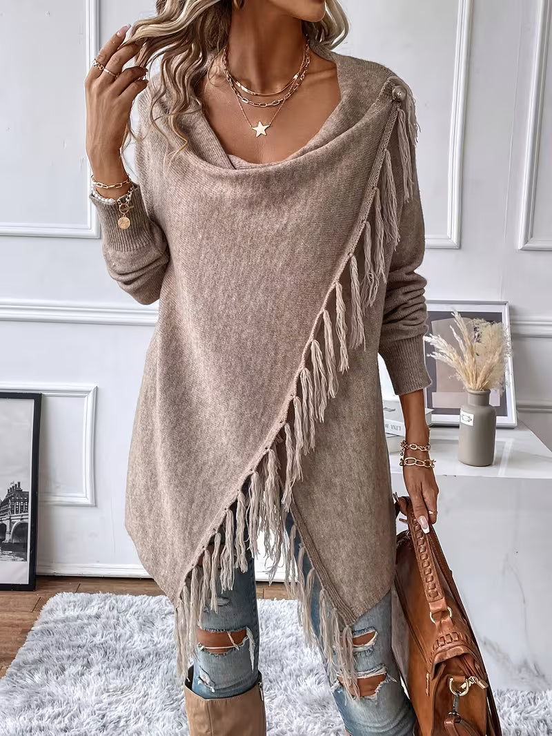 Busra – Strickjacke Mit Drapiertem Ausschnitt Und Fransenbesatz