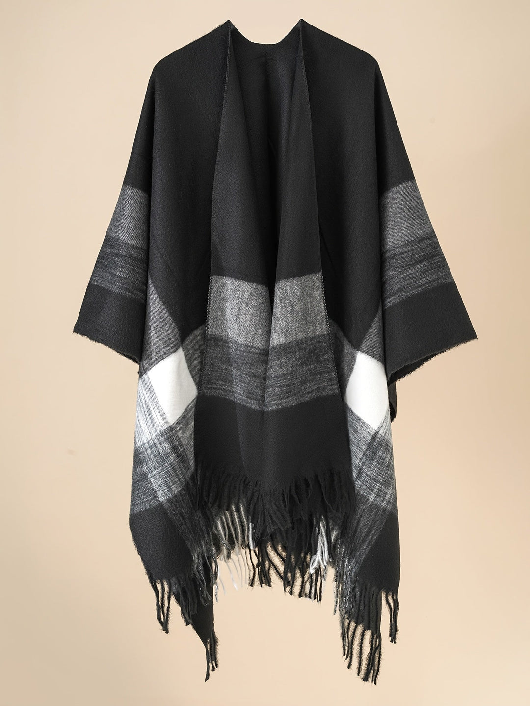 Kyrine - Poncho Schal Mit Fransen Und Geometrischem Muster
