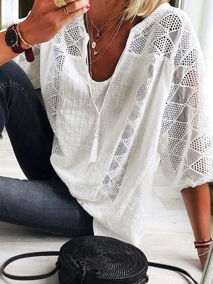 Leila - U-Ausschnitt Bluse Mit Ärmel