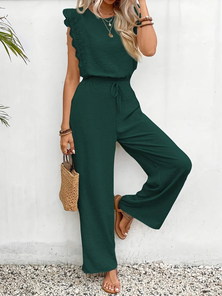 Ziva – Elegantes Spitzenoberteil Und Hose Mit Weitem Bein