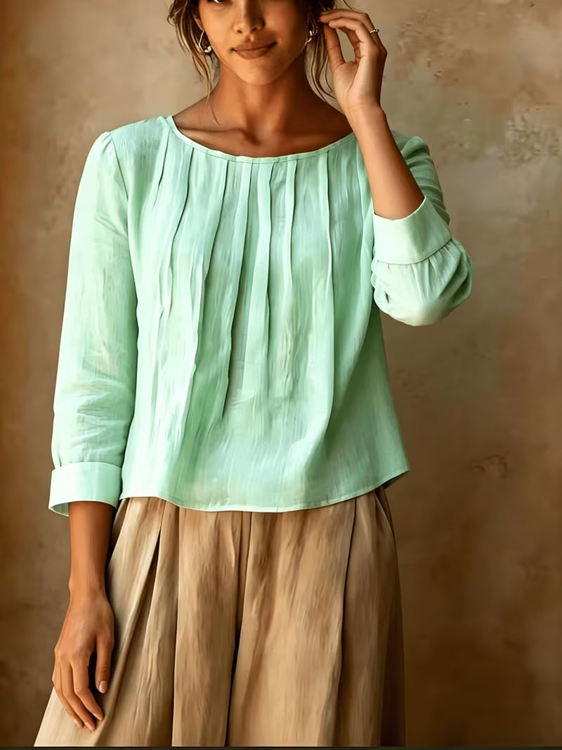 Gelina – Bluse Mit Rundhalsausschnitt Und Falten Vorne
