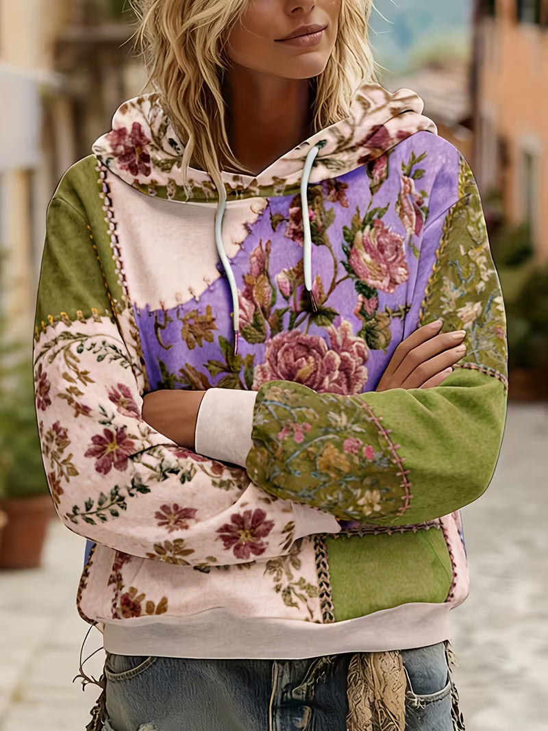 Norella – Langärmliges Kapuzenshirt MIT Blumen-patchwork