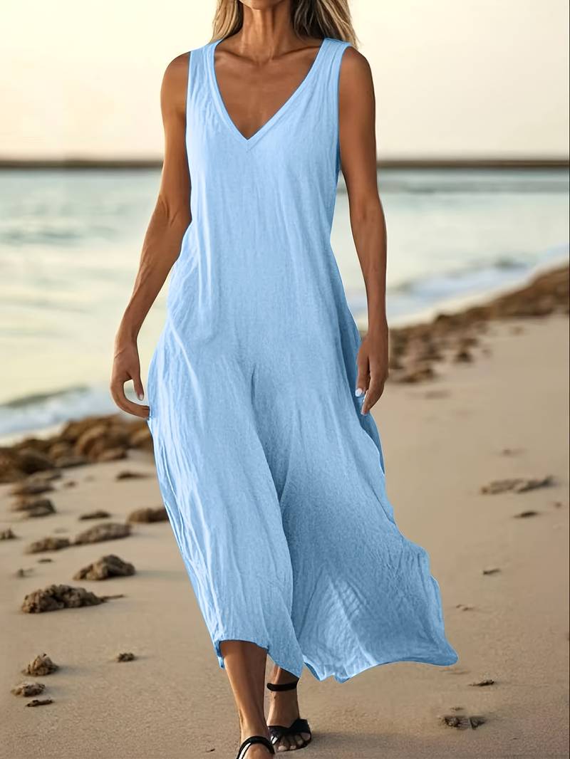 Brina - Elegantes Ärmelloses Maxikleid Mit V-ausschnitt