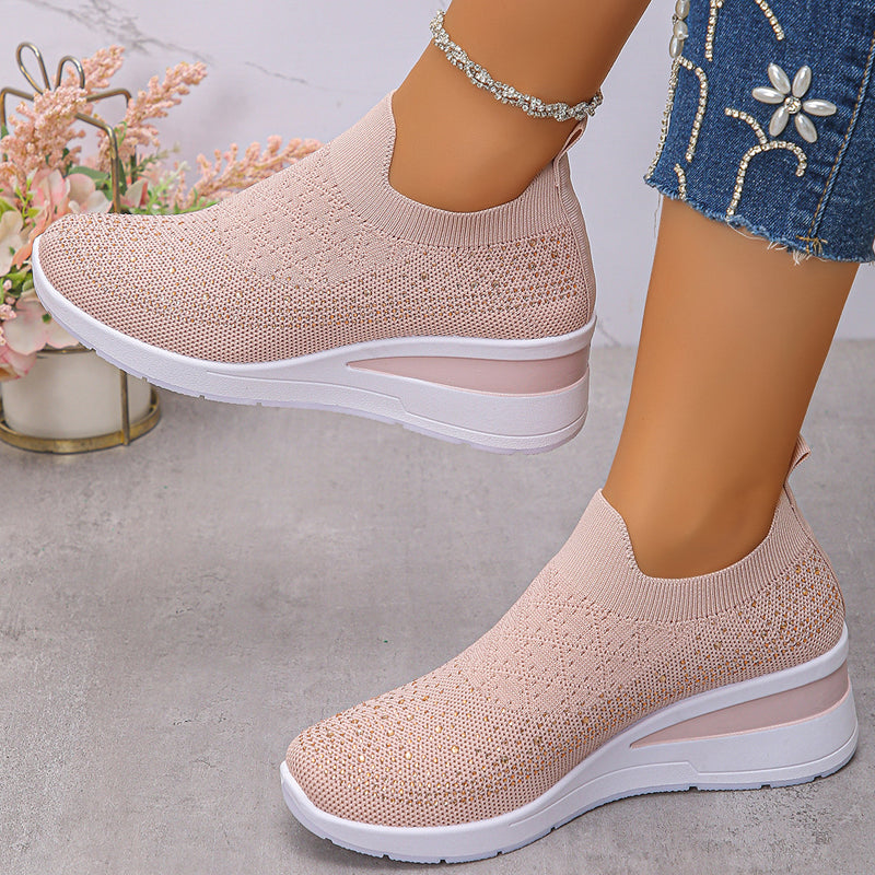 Loretha – Orthopädische Keil Turn Schuhe Mit Masche Kristall