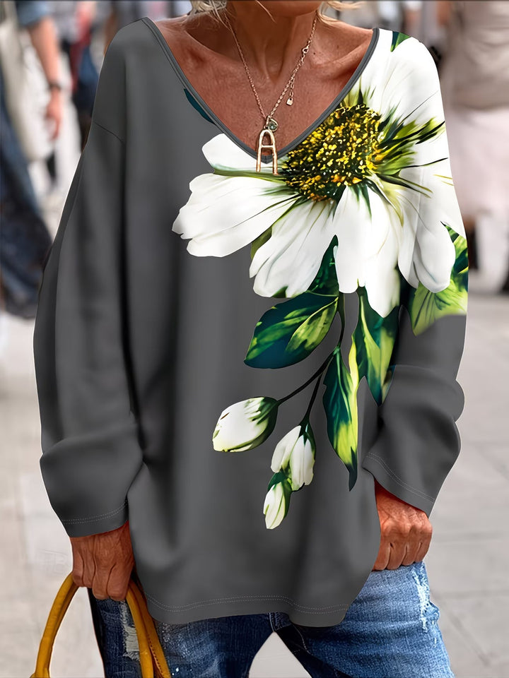 Daphna – Übergroß T-Hemd mit Blumen Drucken