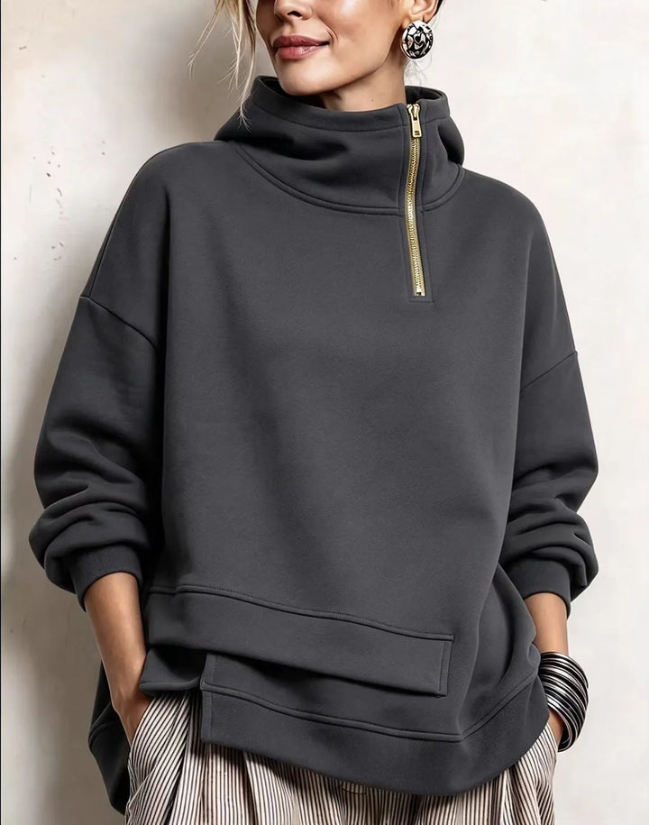 Lyona – Modernes, Asymmetrisches Sweatshirt Mit Hohem Kragen
