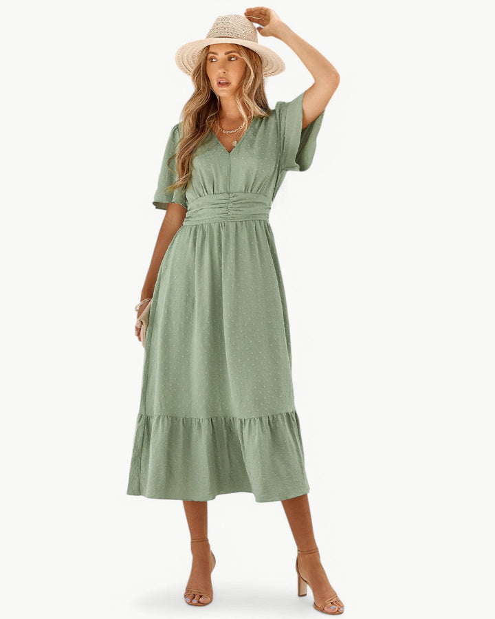 Marwa – Kurzärmeliges Kleid mit V-Ausschnitt