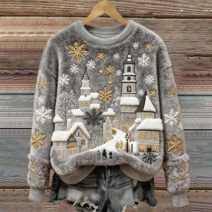Kenisha – Gemusterter Pullover mit Weihnachtsmotiv und Stickerei