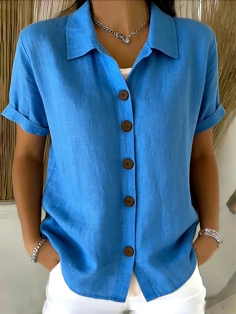 Sachini - Kurzarm Bluse Mit Knöpfen