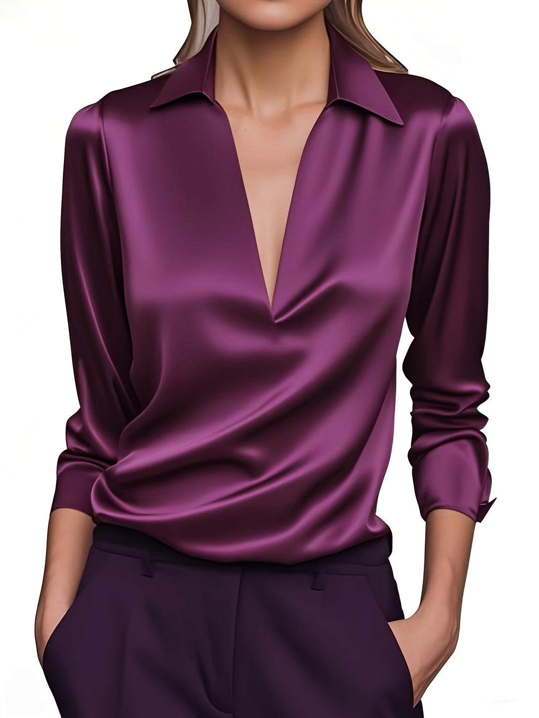 Kyrra – Elegante Satinbluse Mit V-Ausschnitt
