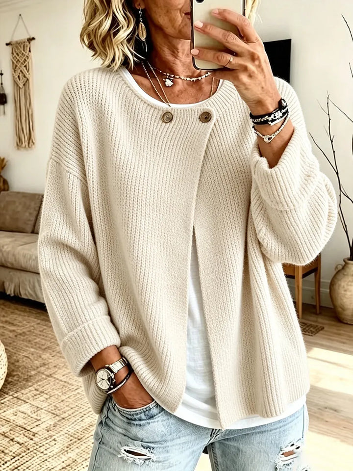 Peninah - Ribbed Knit Cardigan With an Asymmetric Cut