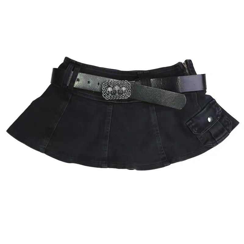 Linda – Plissierter Jeans-Minirock mit Gürtel