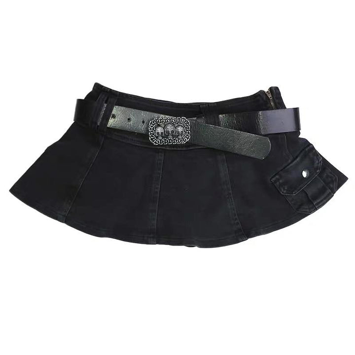 Linda – Plissierter Jeans-Minirock mit Gürtel