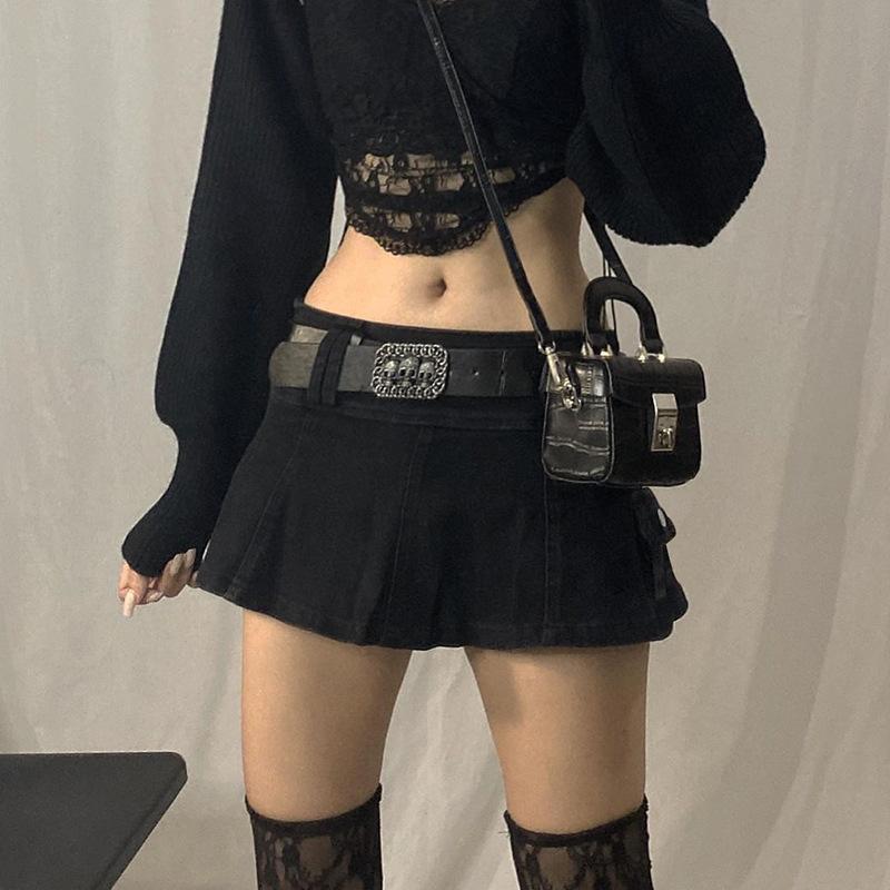 Linda – Plissierter Jeans-Minirock mit Gürtel