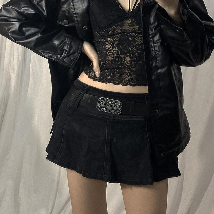 Linda – Plissierter Jeans-Minirock mit Gürtel