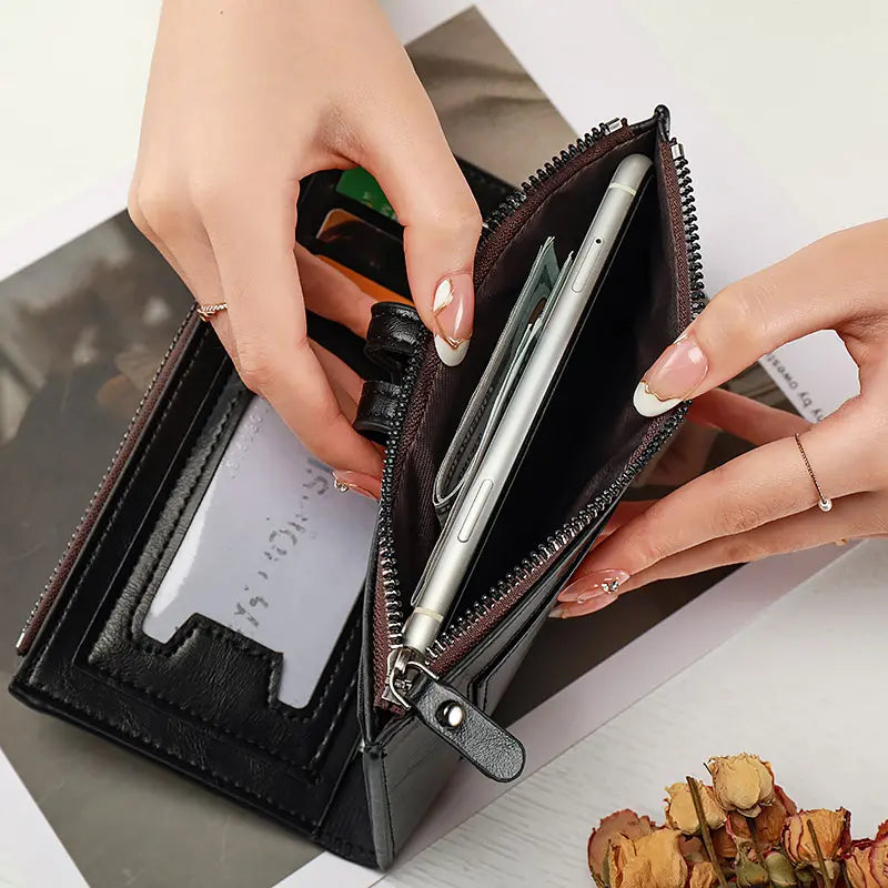 Hinina – Lederbrieftasche Mit Doppeltem Reißverschluss